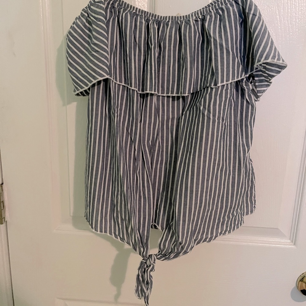 Navy Blue & white off the shoulder shirt